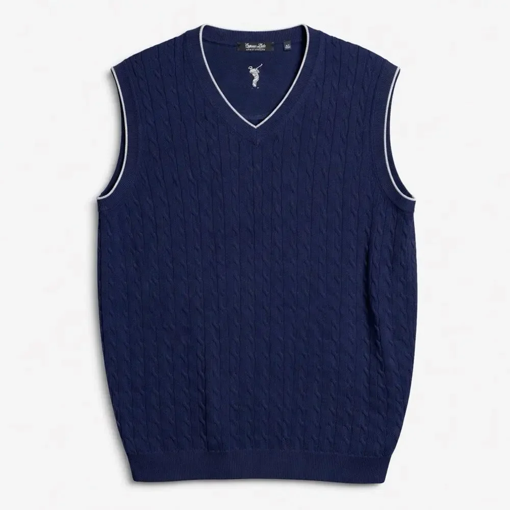 Golf Sweater Vest Mens XLT Tall Blue Cable Knit V-Neck Preppy Golf Country Club
